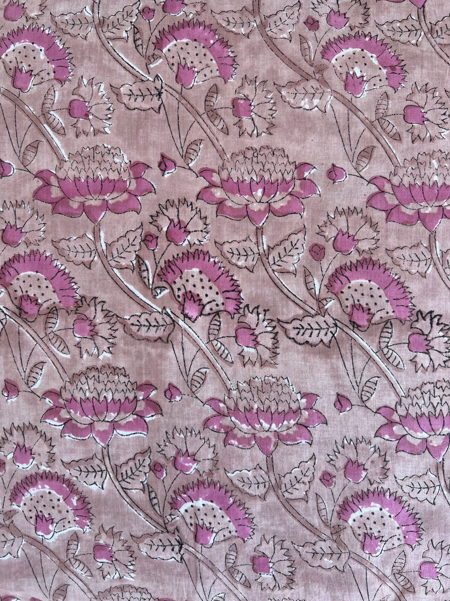 cotton fabric |  natural tan & pink flower trail