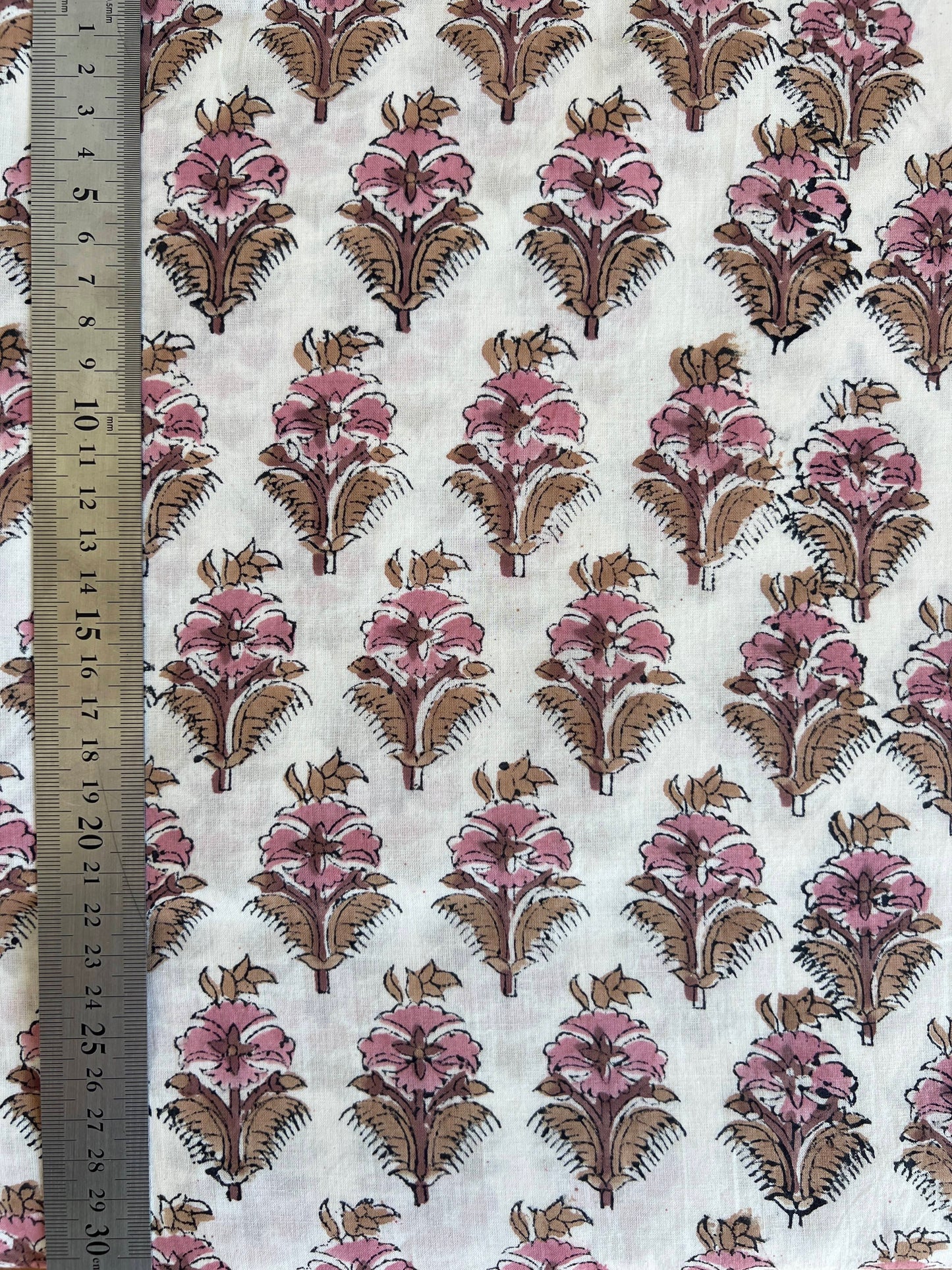 cotton fabric |  natural tan, brown & pink regal buds