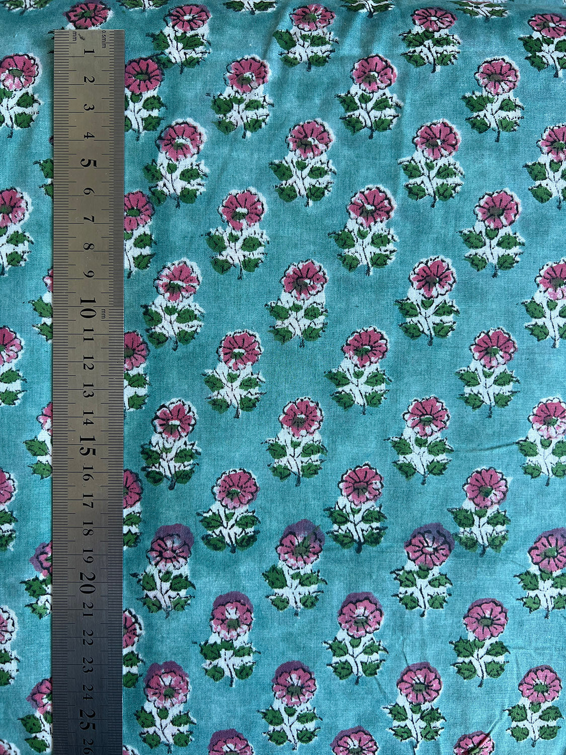 cotton fabric | aqua green, soft pink & green small buds