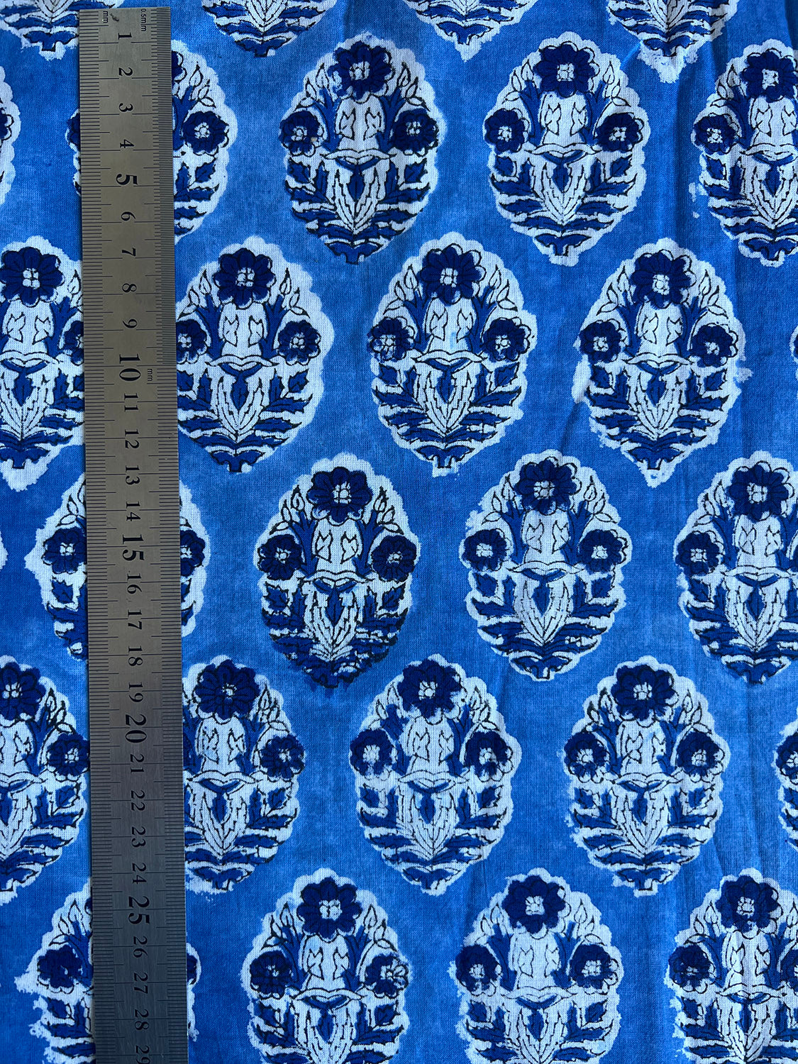 cotton fabric | cerulean blue & navy floral oval