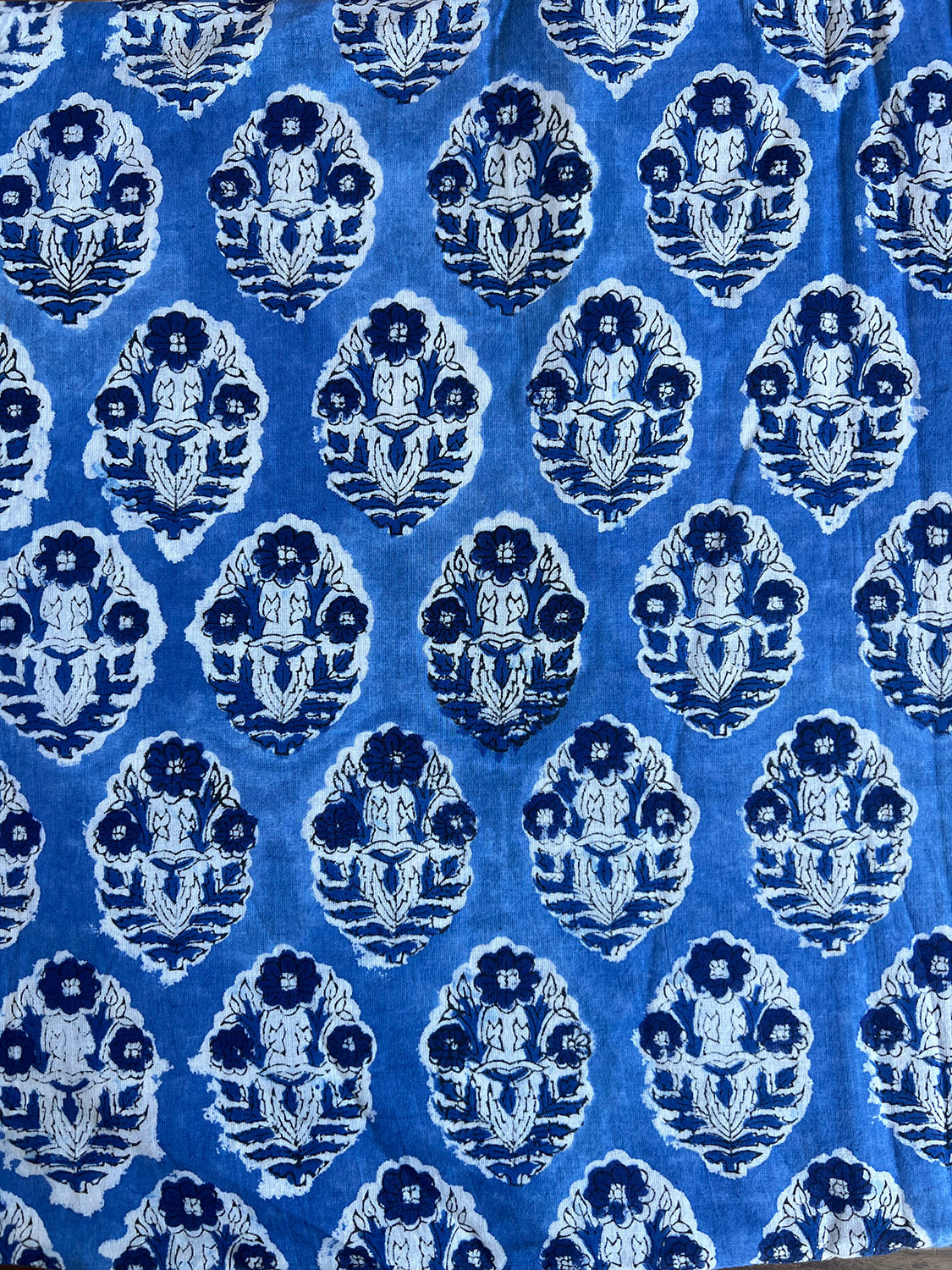 cotton fabric | cerulean blue & navy floral oval