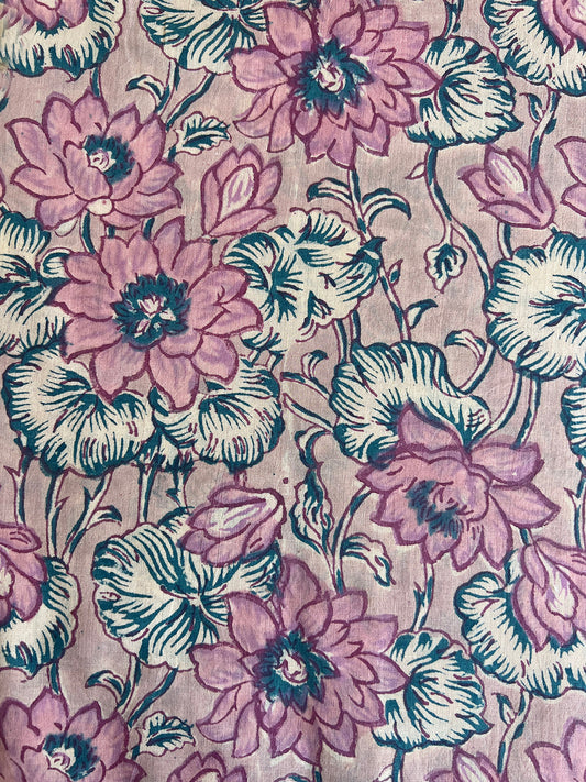 cotton fabric | dirty chai, dusty pink & teal soft blooms