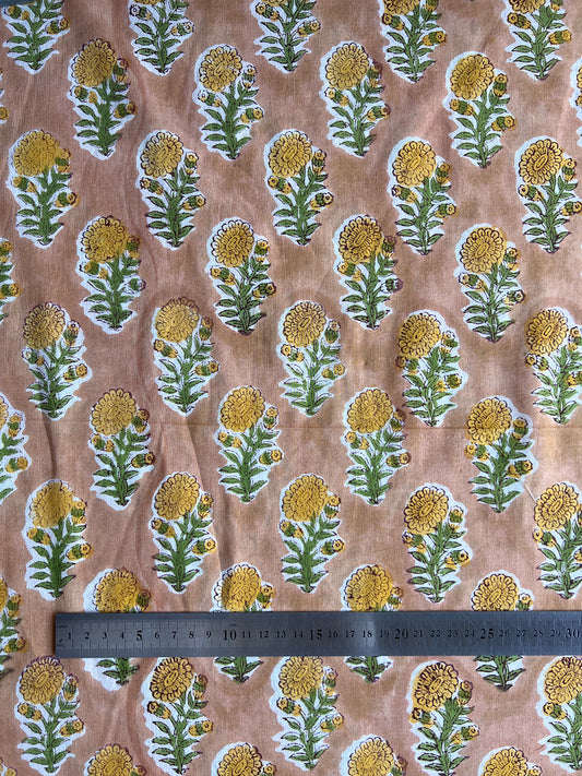 cotton fabric | yellow, green & natural flower stems